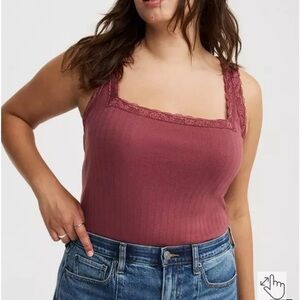 Torrid Ribbed Camisole with Lace Trim - Dusty Rose